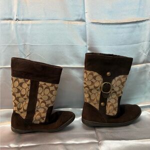 Coach Signature Canvas Shearling Winter Boots Brown Women’s 9